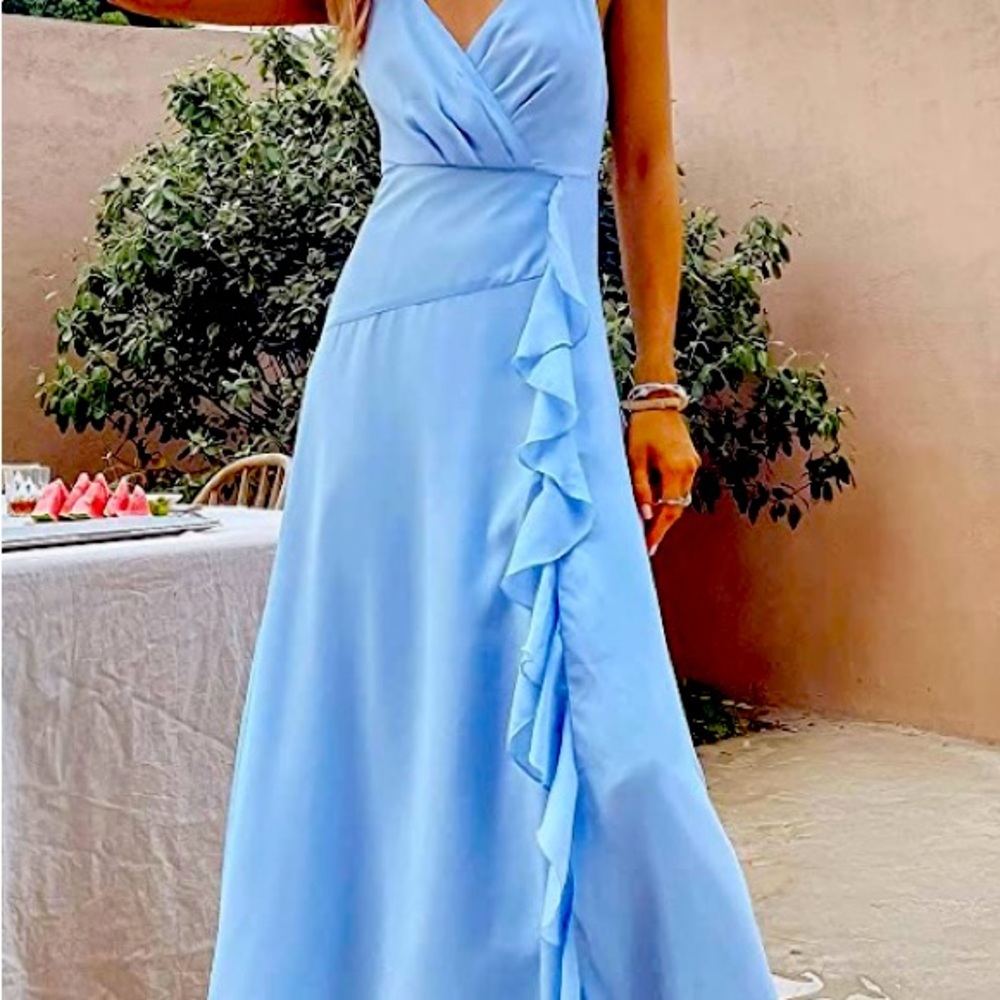 Brand new Women's Sexy Deep V Neck Backless light blue Split Maxi Party Dress
